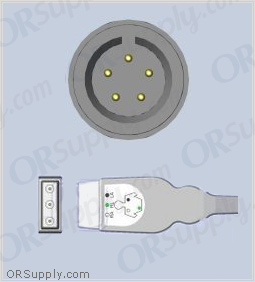 3-Lead ECG Cable with 5-Pin Monitor Connector and Safety DIN Inverse AHA Patient Connectors