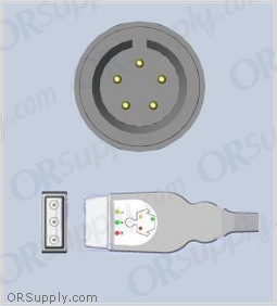 3-Lead ECG Cable with 5-Pin Monitor Connector and Safety DIN IEC Patient Connectors